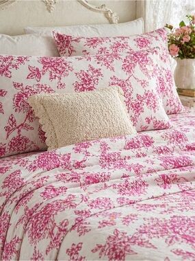 Rachel Ashwell Shabby Chic Pink Floral Cotton Sheet Set Size Queen Farmhouse